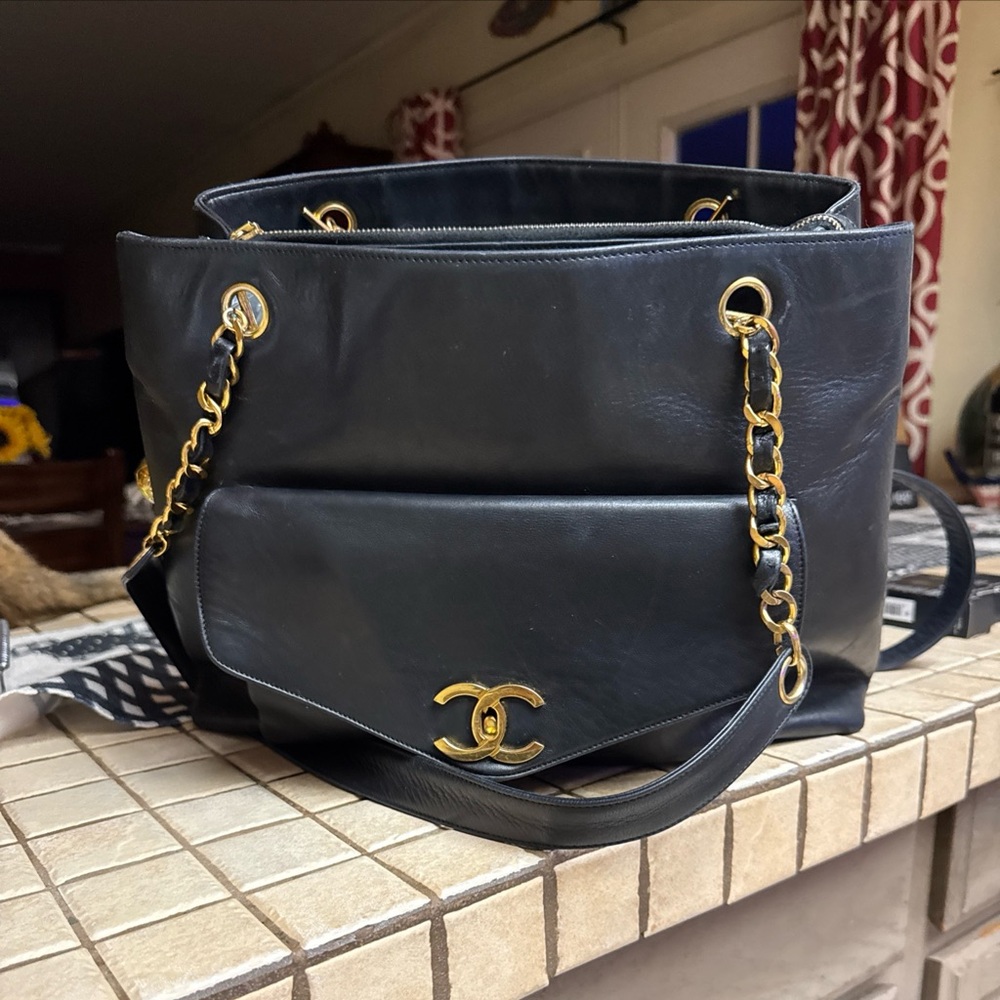 Chanel Black and Gold Shoulder Bag with Signature CC Closure